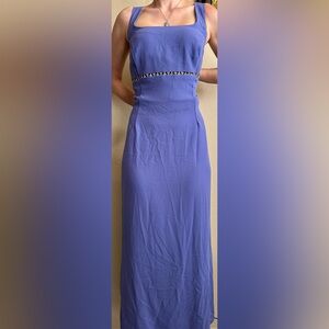 90s Vintage After Dark Gown Periwinkle Purple Beaded Rhinestone Maxi Dress 10 L